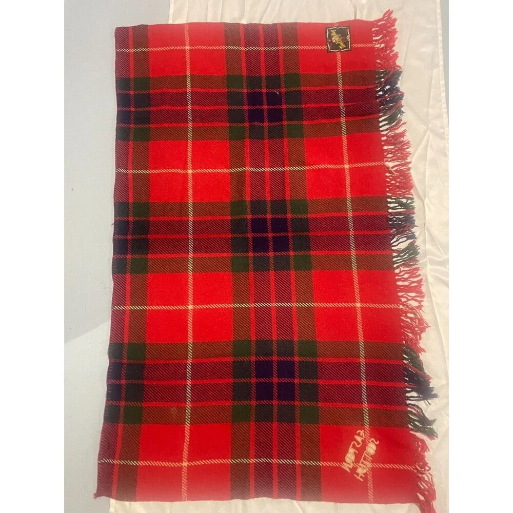 Red and Black Vintage tartan wool blanket